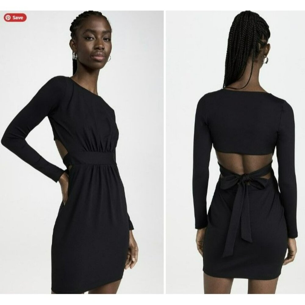 NEW Susana Monaco Black Crew Tie Back Long Sleeve Mini Dress
